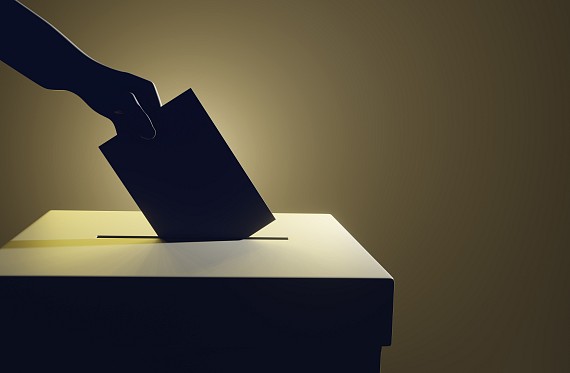 person putting a vote in a ballot box