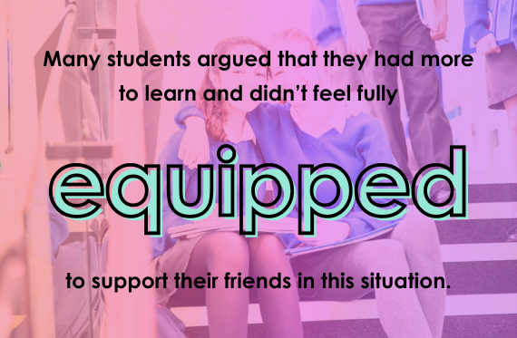 Many students argued that they had more to learn and didn't feel fully equipped to support their friends in this situation.