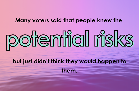 Many voters said that people know the potential risks but just didn't think they would happen to them.