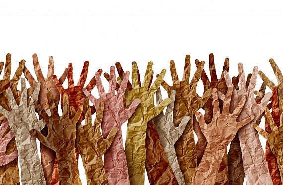 A graphic with lots of different coloured hands