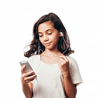 young girl with headphone in