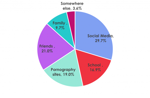 A pie chart showing where young people believe they learn most about sex and relationships