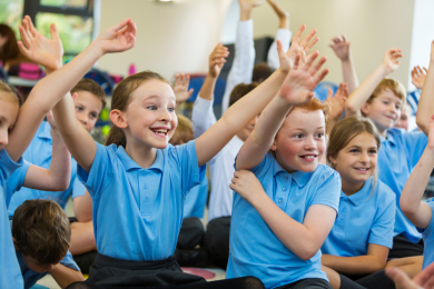 pupils in assembly at school VotesforSchools