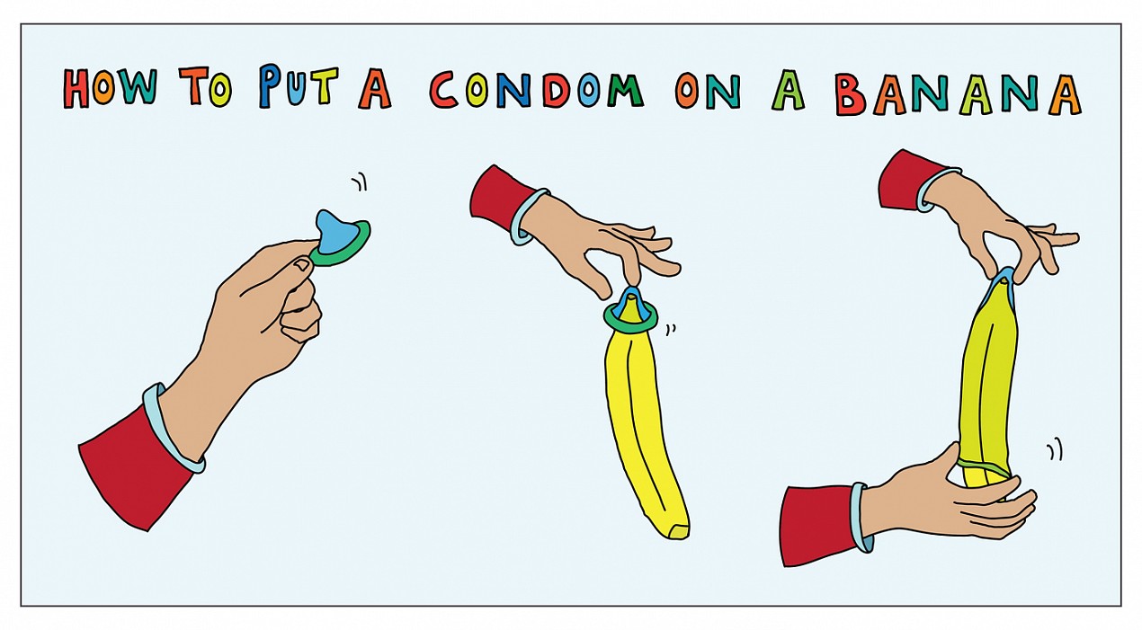 How to put a condom on a banana graphic - sex education - VotesforSchools