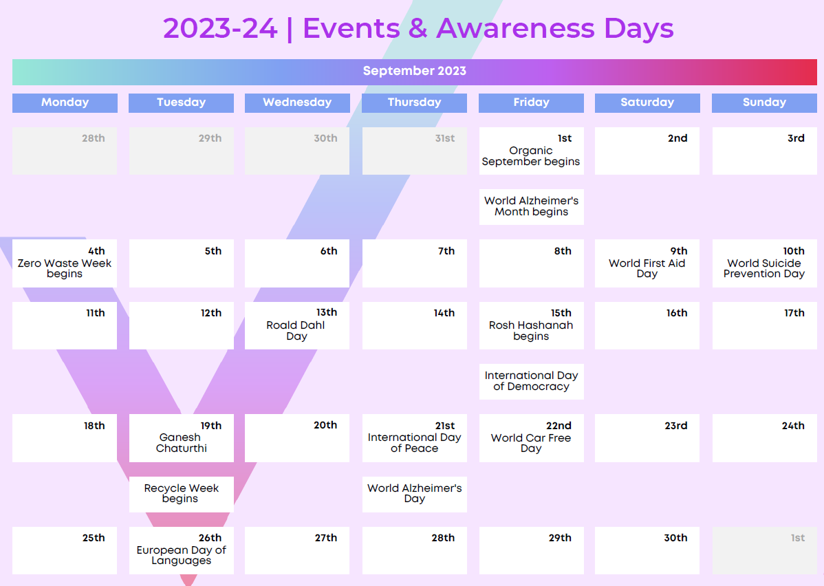 School Awareness Days Calendar