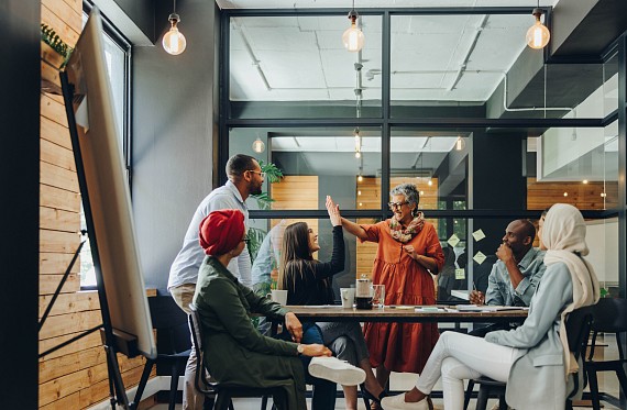 A team of colleagues working in an office