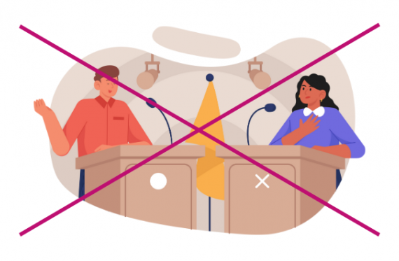 Formal debates in schools - image with a cross over it