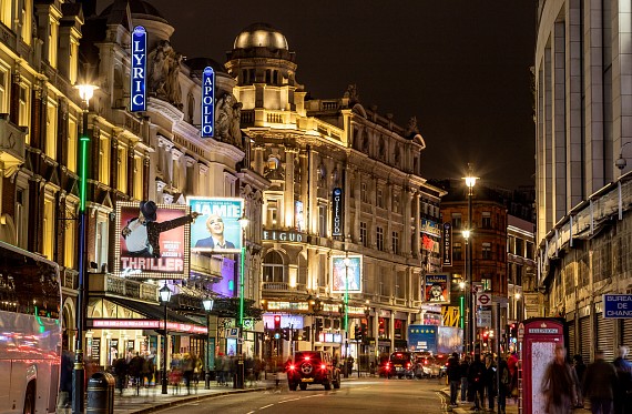 west end lit up at night