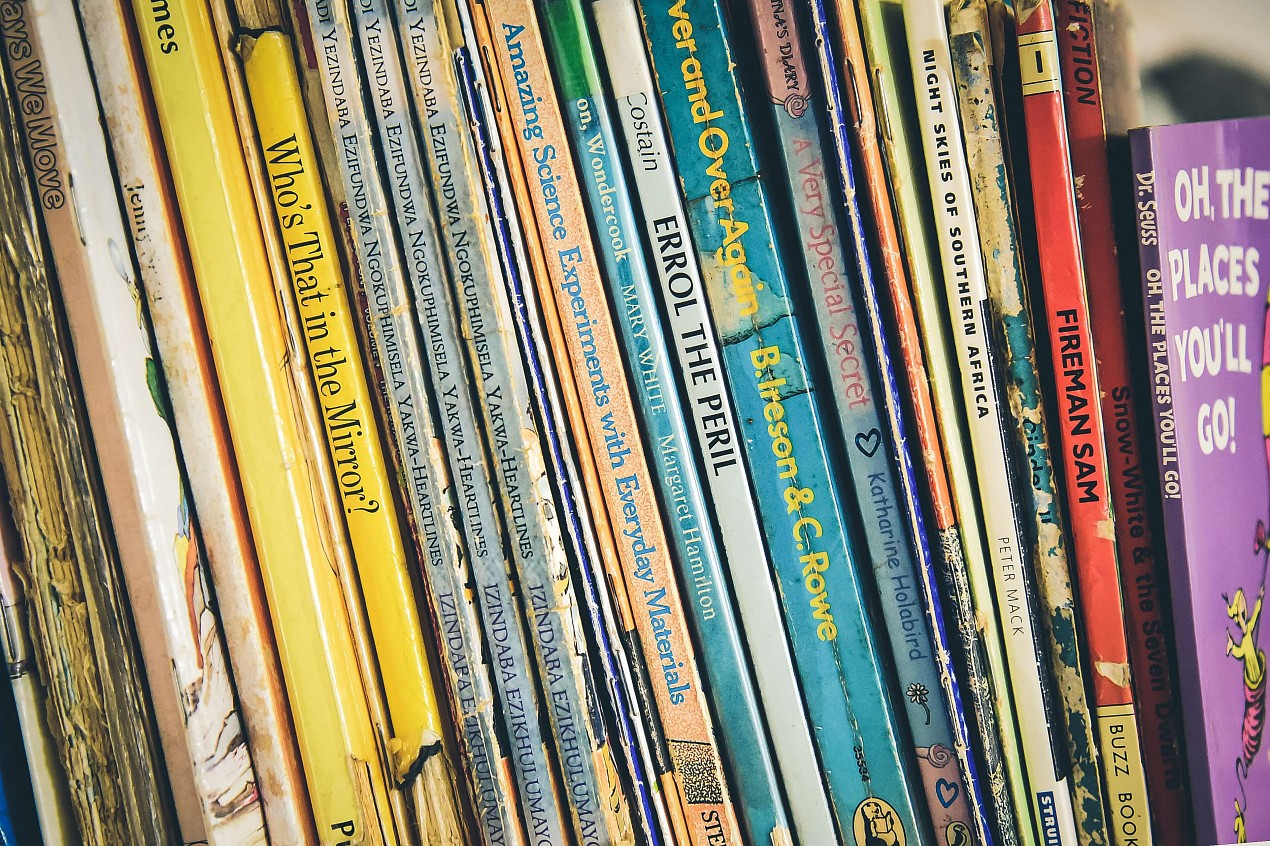 row of books on a shelf